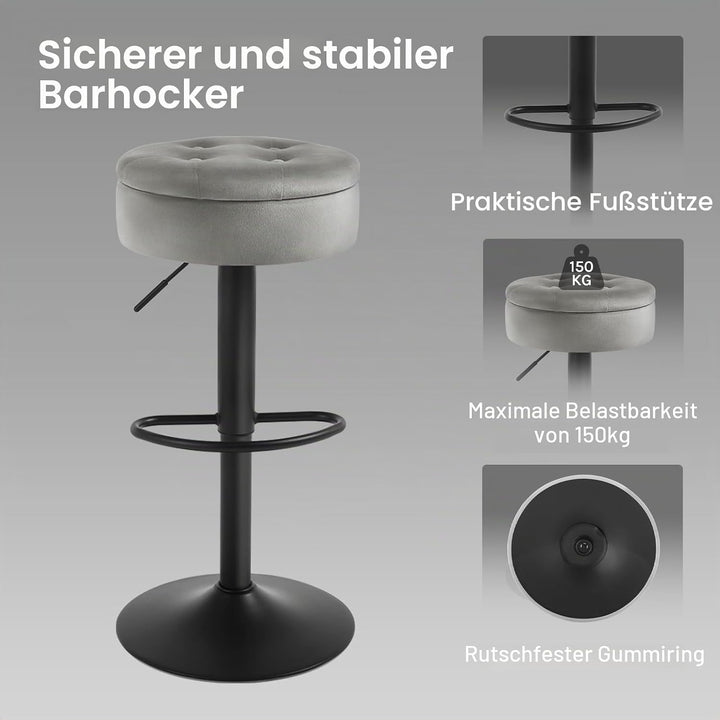 WOLTU Barhocker 2er Set, Sitzhocker mit Stauraum, Hocker höhenverstellbar 360° drehbar, Drehhocker f