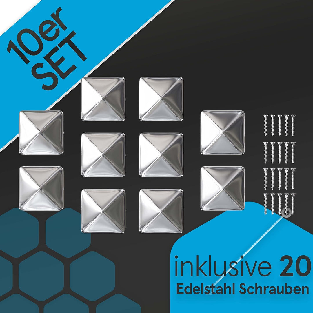 TOOLCORE® Pfostenkappen 10x10cm Edelstahl [Perfekter Schutz] 10 Stück inkl. Edelstahl Schrauben - Ro
