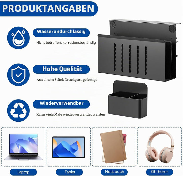 Schreibtisch Seitenaufbewahrung, Metall Laptop Halterung ohne Bohren mit magnetischem Stifthalter, U