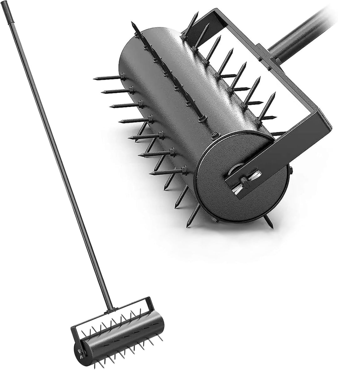 Aerifizierer für Rasen, Walzentyp Rasenbelüfter, Hand Rasenlüfter mit Stiel & 5cm Nägeln & Spritzsch