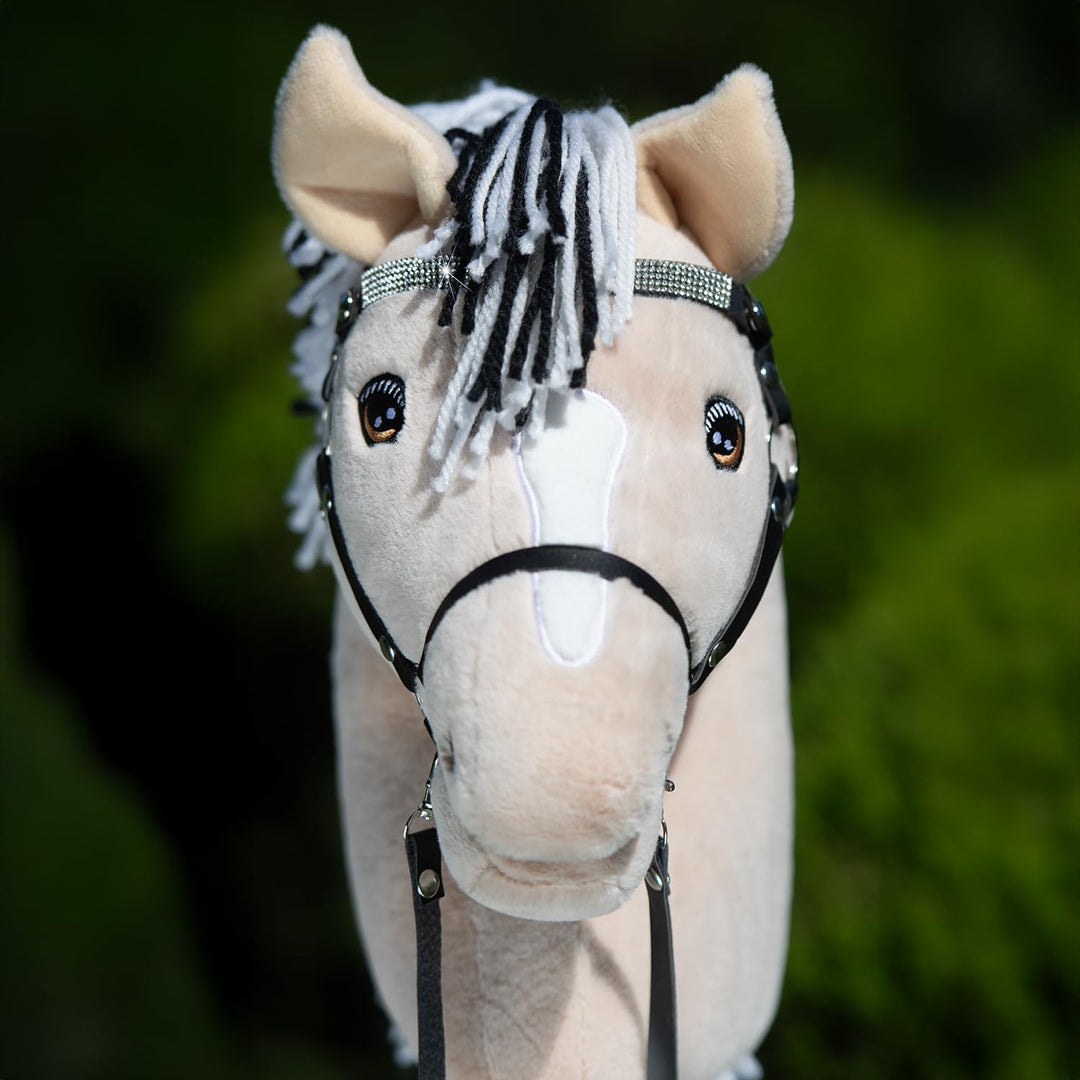 Hobby Horse Fjord A3 - Pferd, Stick, beige, schwarze und weisse Haare, komplettes Netz mit glitzernd