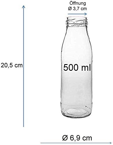 Viva Haushaltswaren - 12 x Weithals-Glasflasche 500 ml mit weissem Schraubverschluss, als Milchflasc