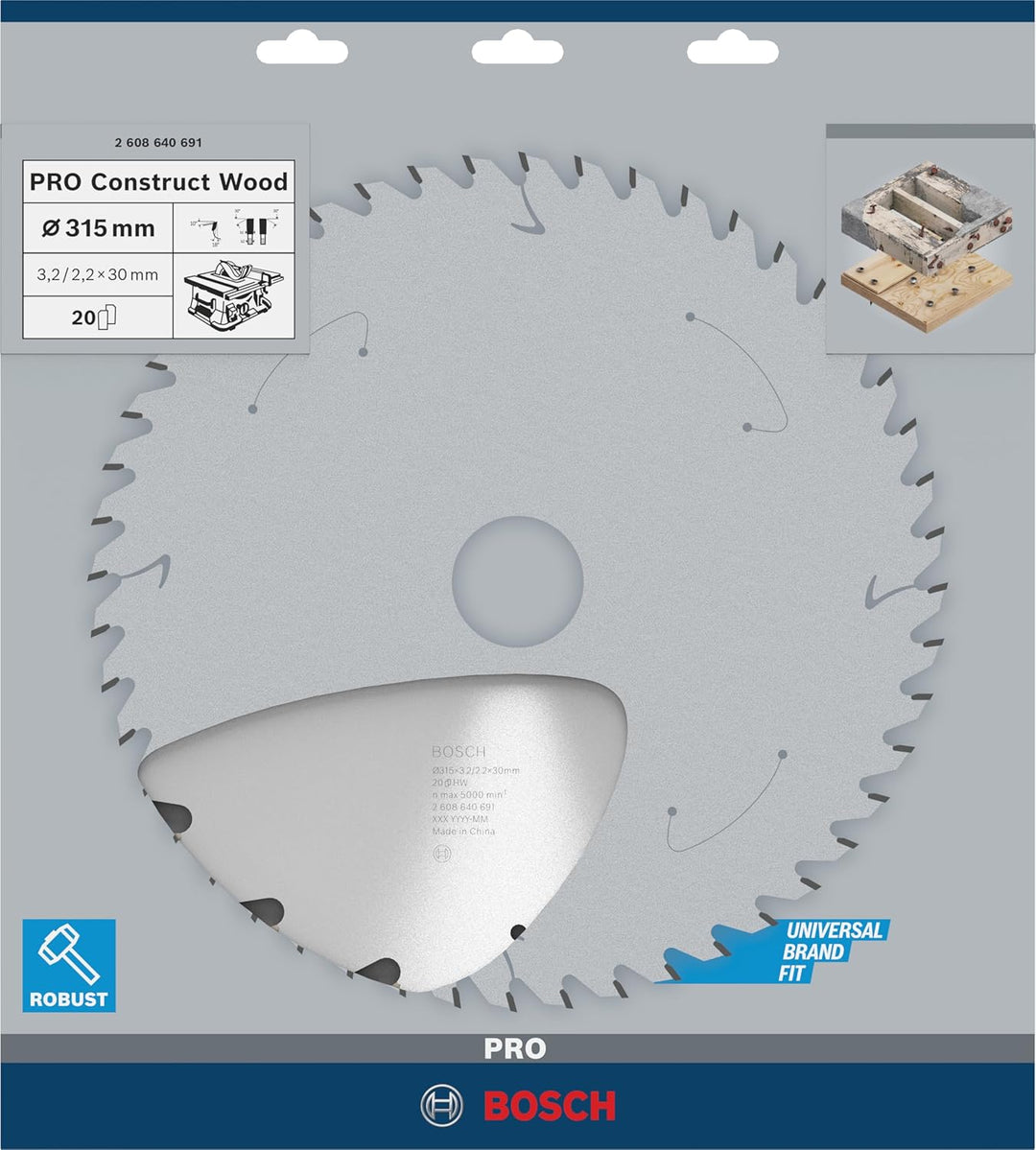 Bosch Professional 1x Kreissägeblatt Construct Wood (für Holz, Sägeblatt Ø 315 x 30 x 3,2 mm, 20 Zäh