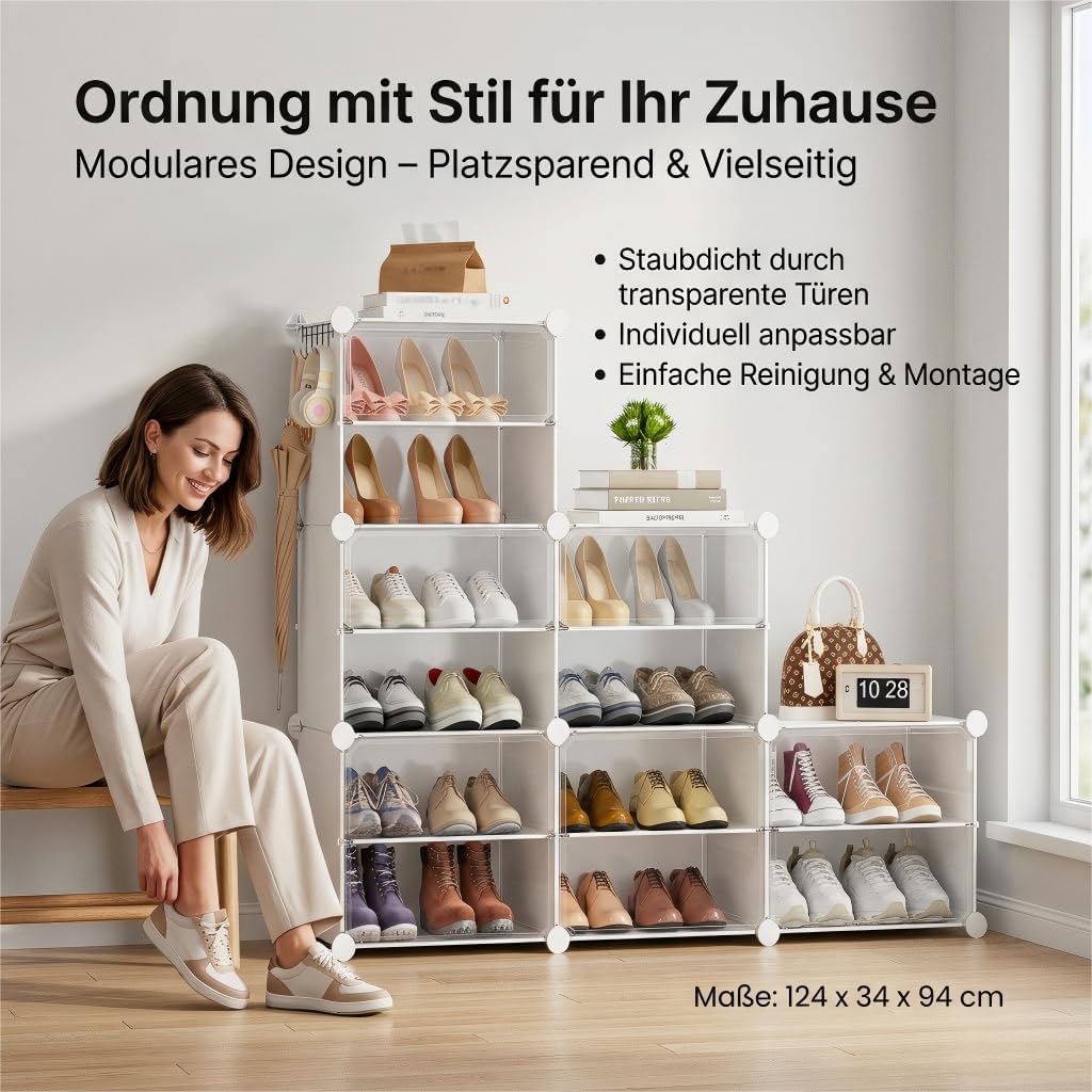 Schuhregal, Schuhschrank mit 12 Fächern, schuhregal hoch und schmal, schuhregal weiss, schuhschrank