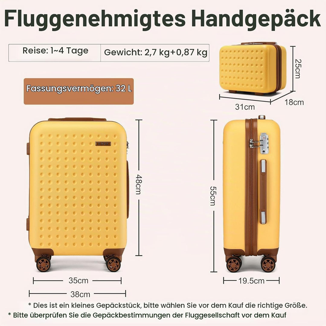 KONO Handgepäck Koffer Set mit Kosmetikkoffer Reisegepäck-Sets Beautycase Koffer Trolleys Reisekoffe