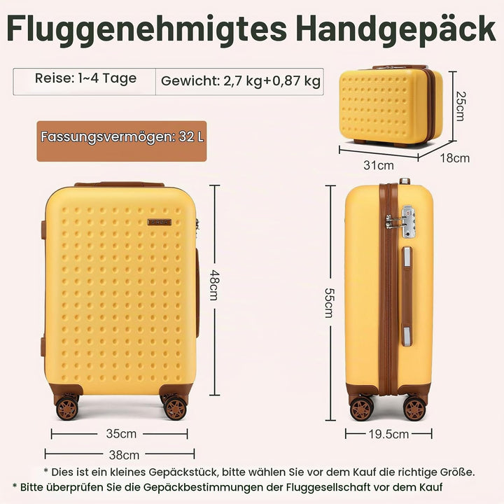 KONO Handgepäck Koffer Set mit Kosmetikkoffer Reisegepäck-Sets Beautycase Koffer Trolleys Reisekoffe