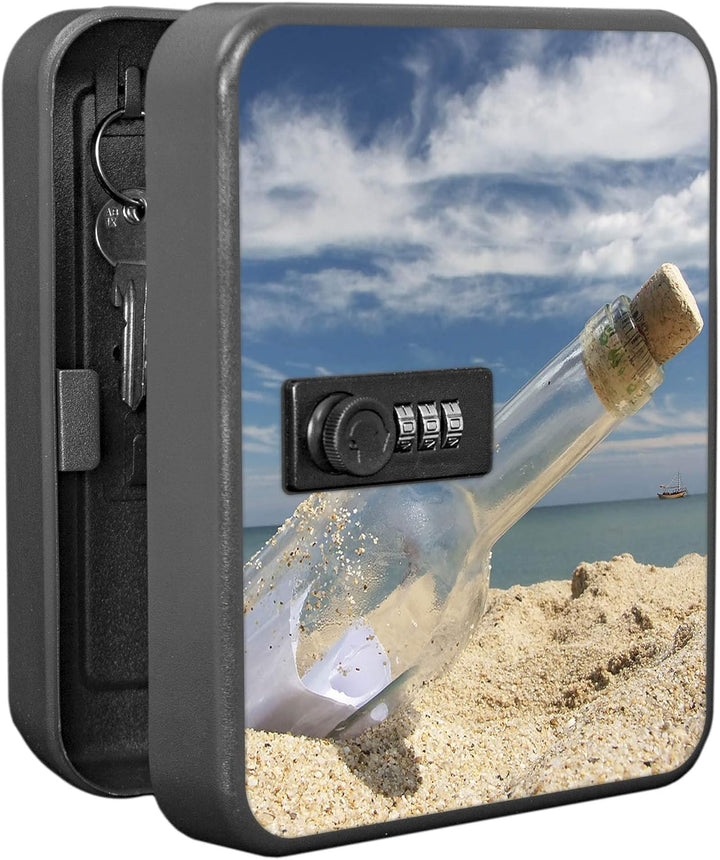 banjado® Burg-Wächter® abschliessbarer Schlüsselkasten mit Motiv Flaschenpost für 20 Schlüssel - Sch