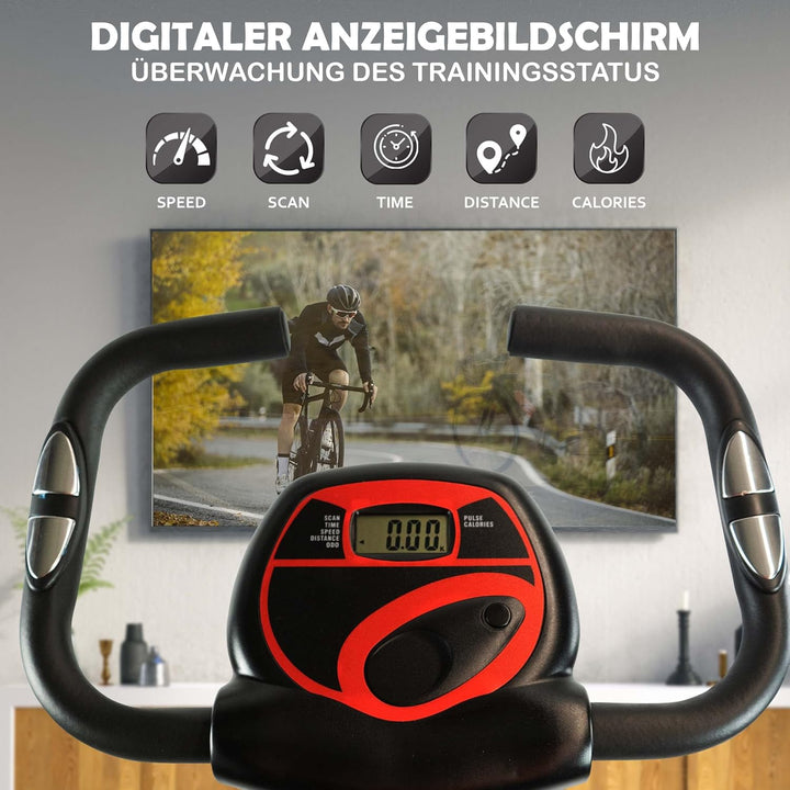 Fjoerdesports faltbarer Fahrradtrainer, Heimtrainer, Fitnessfahrrad LCD Trainingscomputer, klappbare
