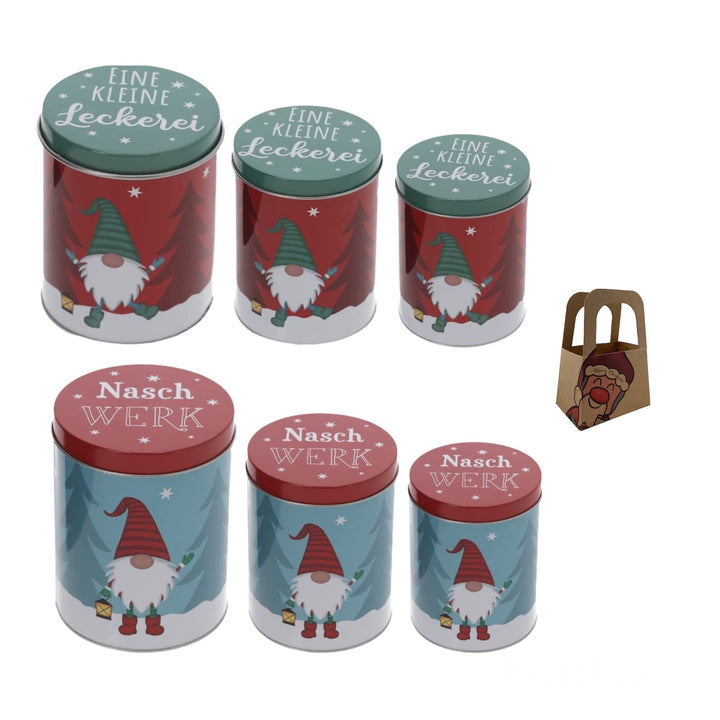 Geschenkset Keksdose Plätzchendose Metalldose 6er Set "Wichtel" Weihnachten mit süsser Rentier Mini-