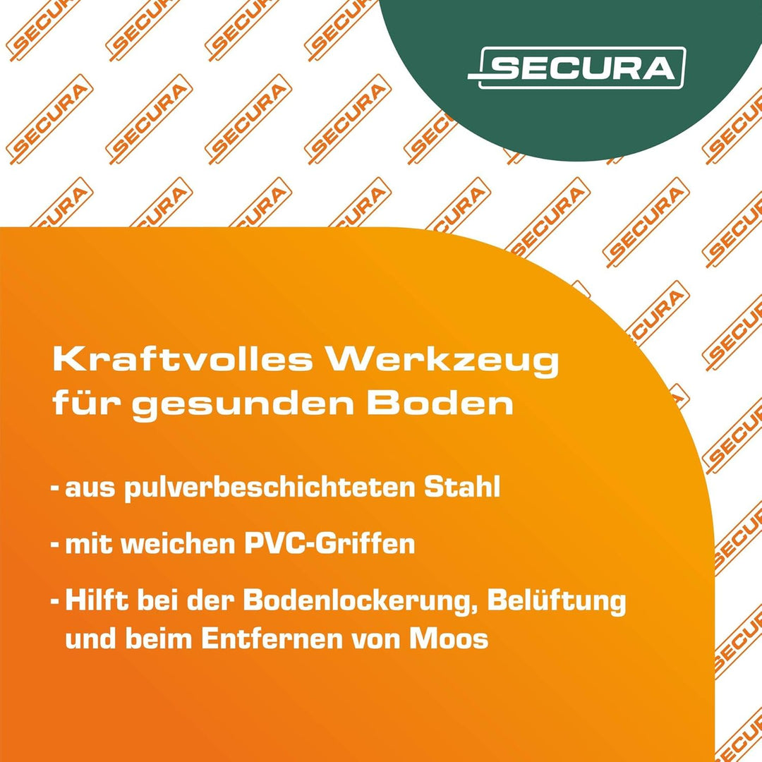 SECURA Gartenkralle und Vertikutierer Handvertikutierer 4 Zinken, höhenverstellbarer Kultivator Erdk