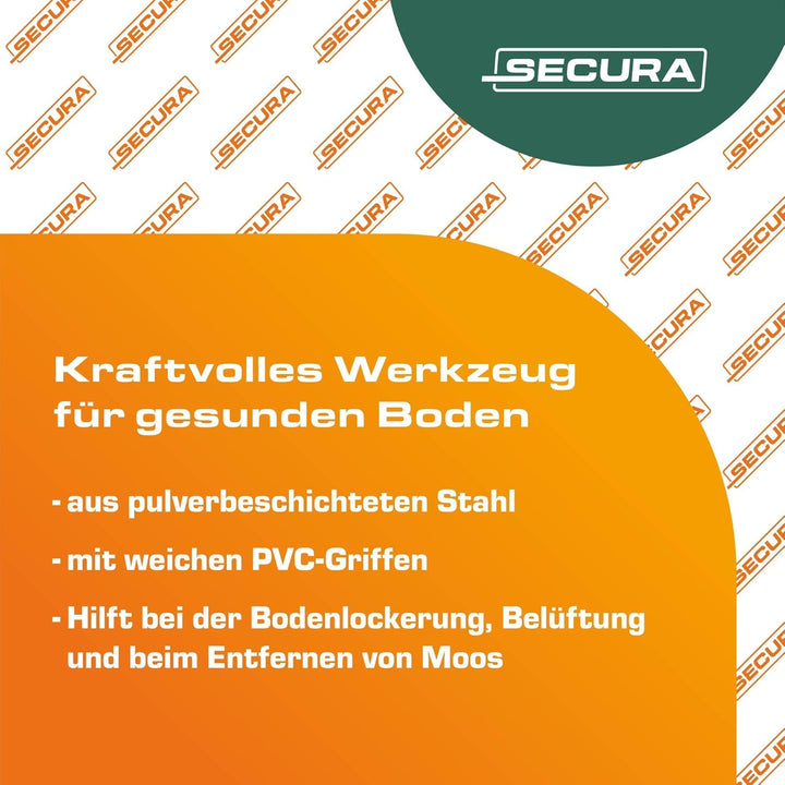 SECURA Gartenkralle und Vertikutierer Handvertikutierer 4 Zinken, höhenverstellbarer Kultivator Erdk