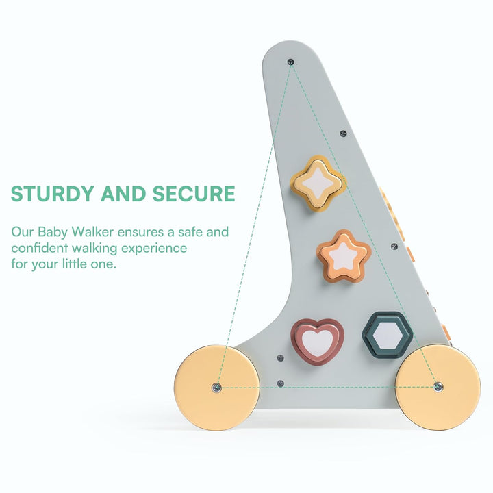 ROBUD Lauflernwagen Holz,Baby Lauflernhilfe mit gummierten Holzrädern,Baby Walker,kognitive Entwickl