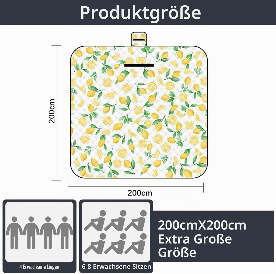 Picknickmatte 2mx2m (Zitrone) – Grosse Faltbare wasserdichte Picnic Blanket - Outdoor Krabbeldecke &