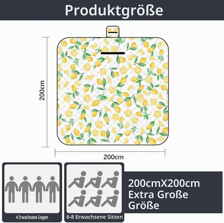 Picknickmatte 2mx2m (Zitrone) – Grosse Faltbare wasserdichte Picnic Blanket - Outdoor Krabbeldecke &