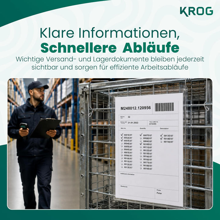 KROG Drahtbügeltasche klar 50 Stück, A4 hoch, ohne Klappe | 160 µm PVC-Vorderfolie, ohne Regenschutz