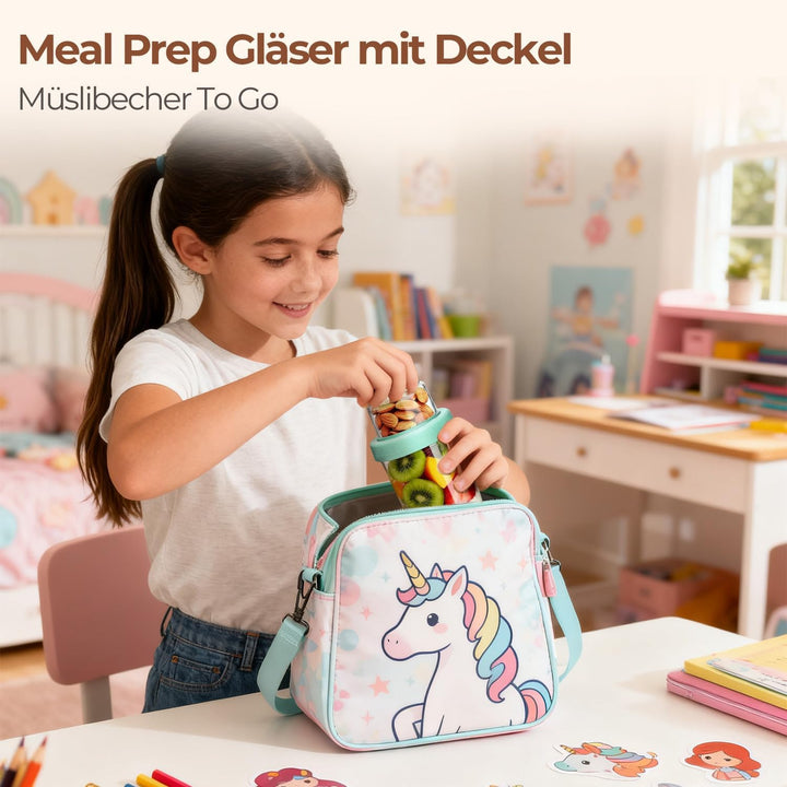 ComSaf 2er Müslibecher to go, 480ml+120ml Overnight Oats Gläser, Joghurtbecher to go mit Doppelschic