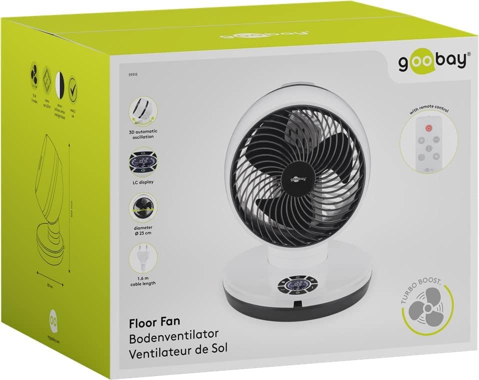 goobay 59515 Leistungsstarker Ventilator mit Fernbedienung Ø 23 cm (9 Zoll) / Multidirektionale Oszi