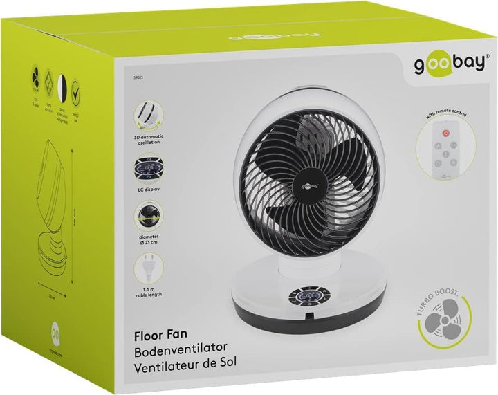 goobay 59515 Leistungsstarker Ventilator mit Fernbedienung Ø 23 cm (9 Zoll) / Multidirektionale Oszi