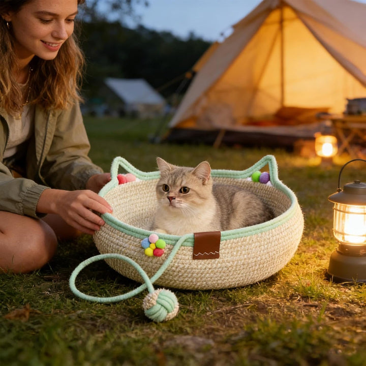 Katze Schlafplatz - Waschbares Ganzjahres-Körbchen für Katzenbabys,Katzenschlafkorb mit Kratzfläche