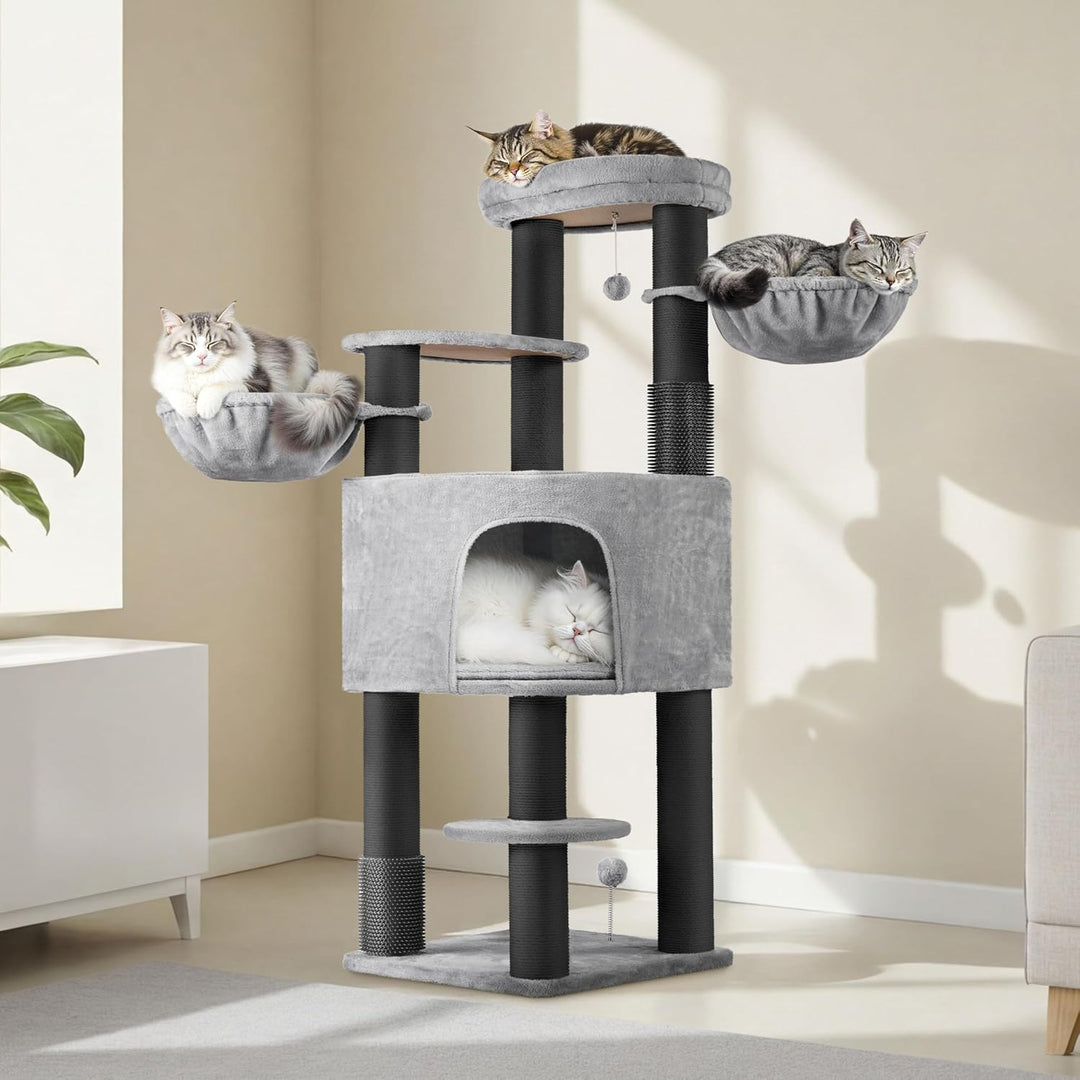 Yaheetech Kratzbaum gross Katzenbaum 11cm Dicke Kratzsäulen hellgrau schwarz | FSC-zertifizierte Spa