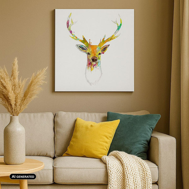 Bilder auf Leinwand Deer fantasie Graffiti Grafik Leinwandbild 60x60cm Wandbilder Dekoration Wohnzim