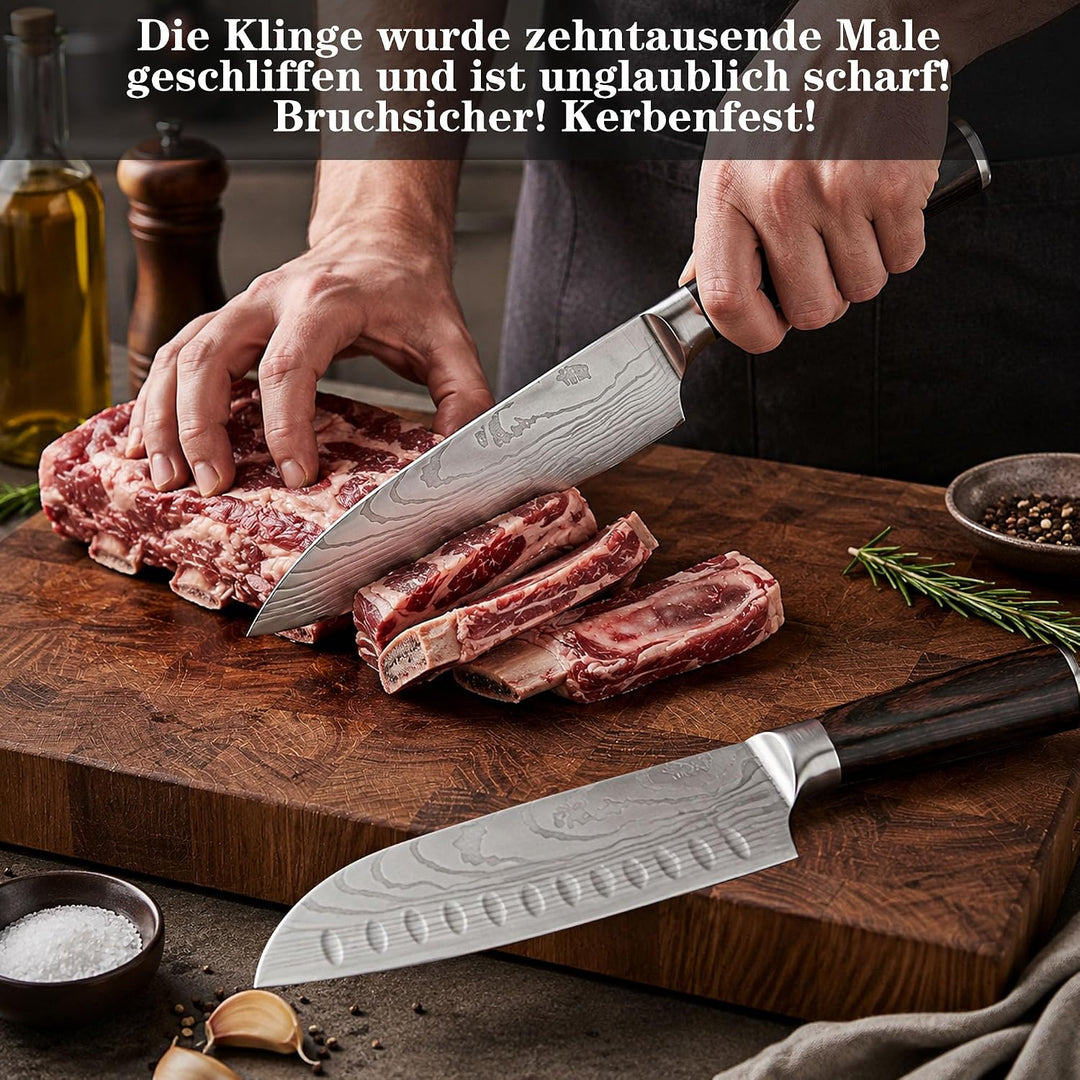 4-teilig Messerset, Carbon Rostfreier Spezialstahl, Ultra Scharf, Profi Allzweck Küchenmesserset mit
