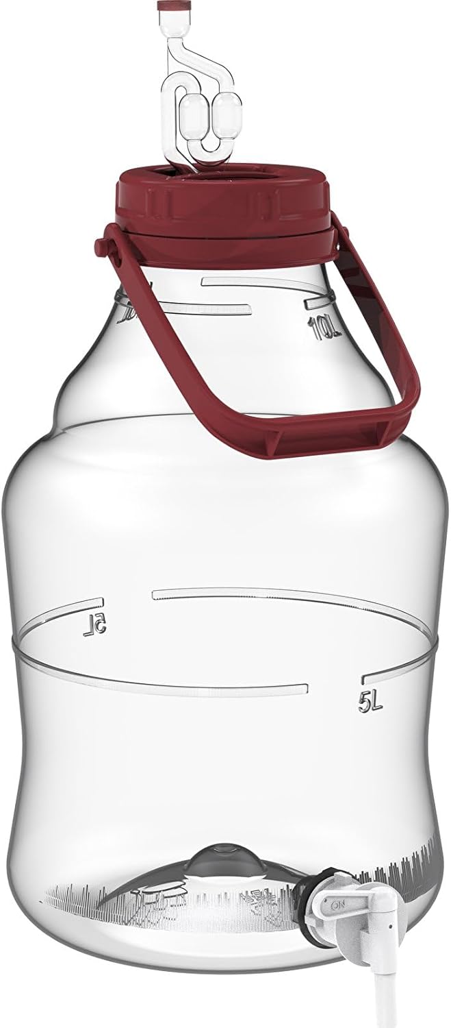 lilawelt24 10 L Gärballon+ Hahn Weinballon Gärbehälter Flasche Weithalsballon Gummistopfen