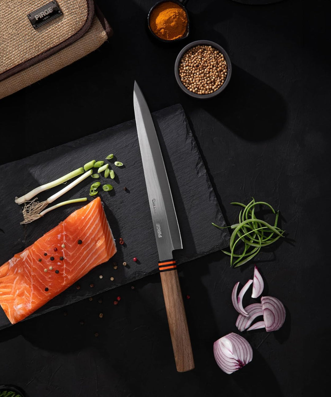 Pirge Titan Küchenmesser Set 5-teilig Santoku, Nakiri, Yanagiba, Honesuki - Rollbag einbezogen TITAN