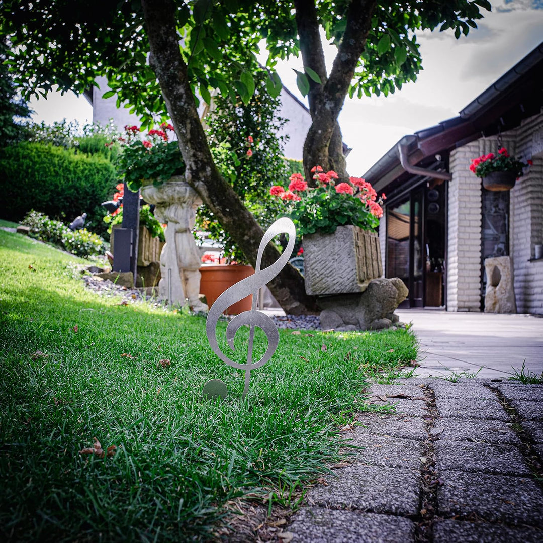 MM Steel Styles Edelstahl Notenschlüssel Beetstecker-einfach einsteckbare Gartendeko aus hochwertige