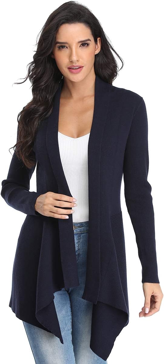 Dilgul Cardigan Damen Strickjacke Langarm Strickmantel Lang Pullover Open Front Unregelmässiger Saum