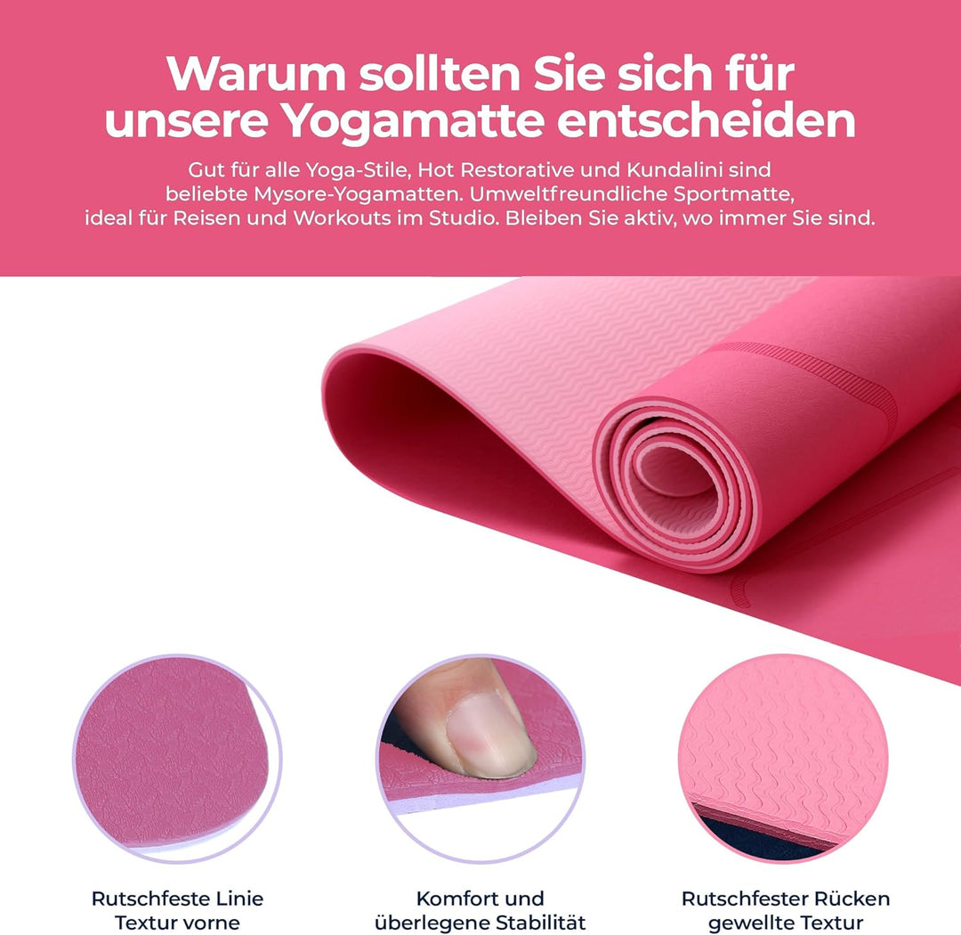 Habib Yogamatte Set mit Yogablöcken – Rutschfeste gepolsterte Fitnessmatte inkl. Tragetasche mit Sch