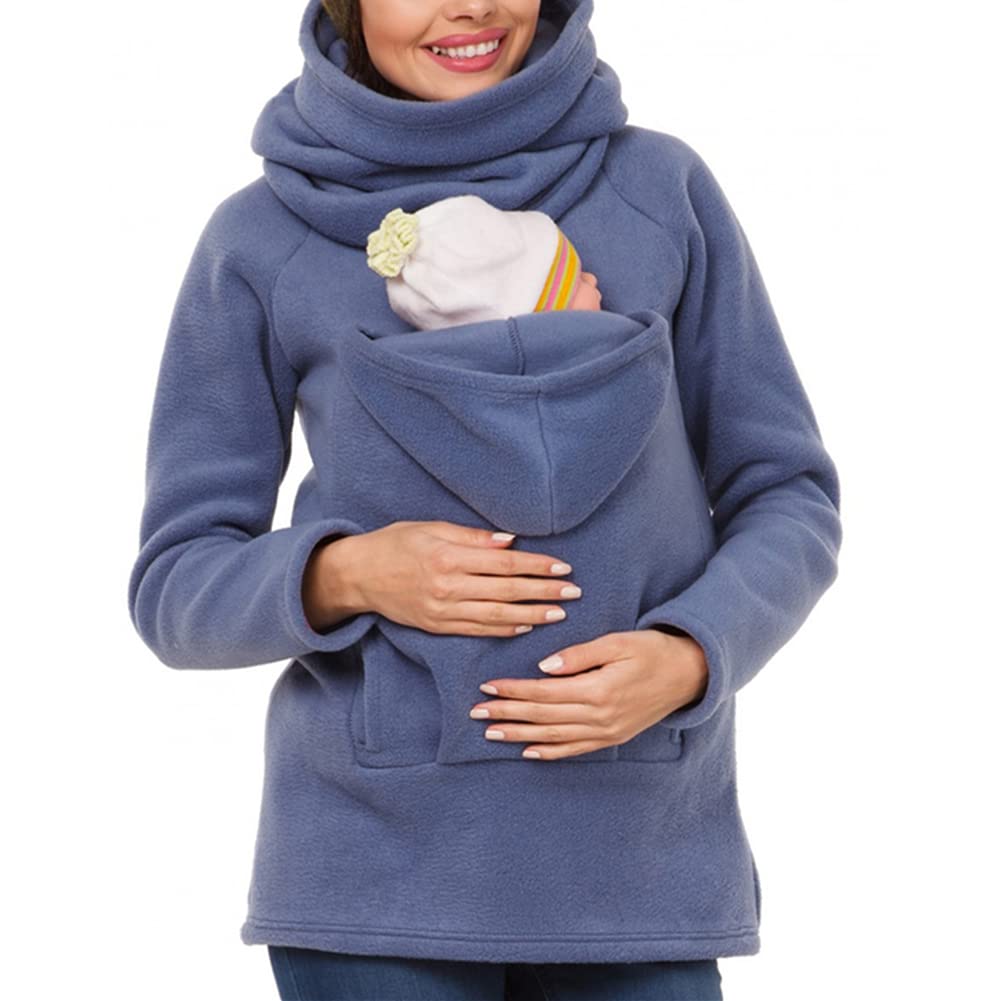 amropi Tragejacke für Mama und Baby 3 in 1 Damen Langarm Kapuze Känguru Umstandsjacke Warm Tragepull