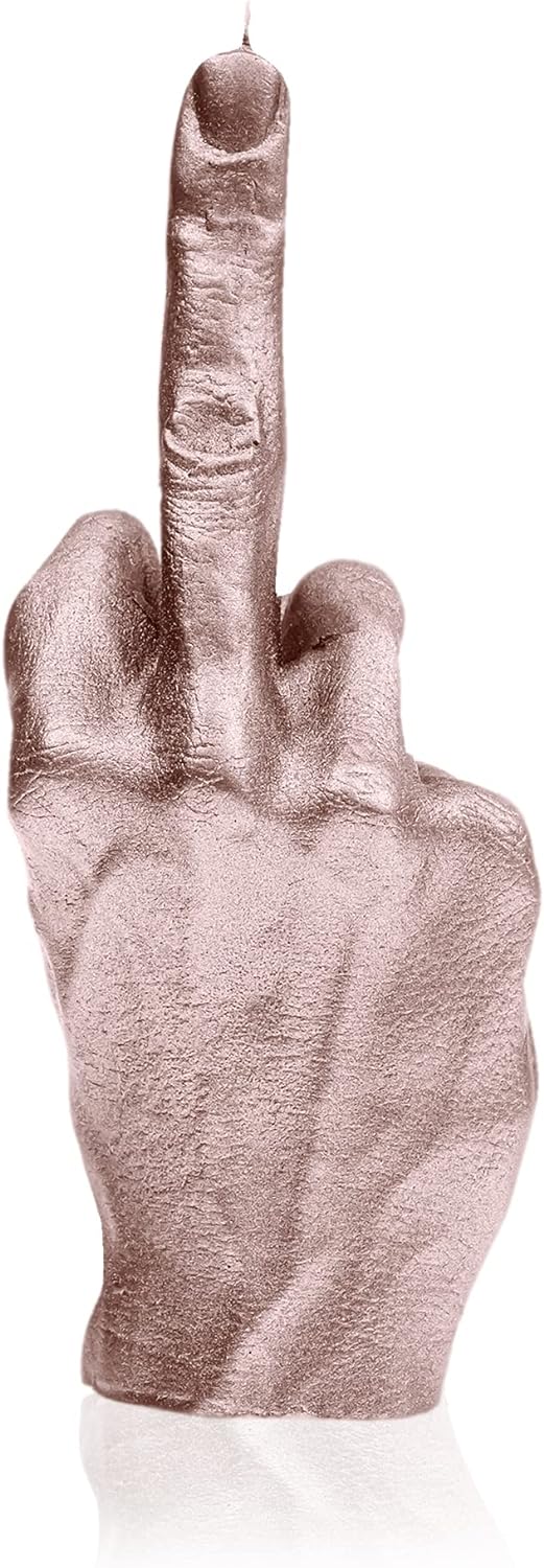 Candellana Kerze in Form eines Mittelfingers | FCK | Höhe: 20 cm | Goldrosa | Brennzeit 30h | Kerzen