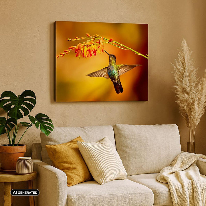 ARTTOR Bilder auf Leinwand 100x70cm Leinwandbild Kolibri Vogel Sommer Gross Wanddeko Bild Schlafzimm