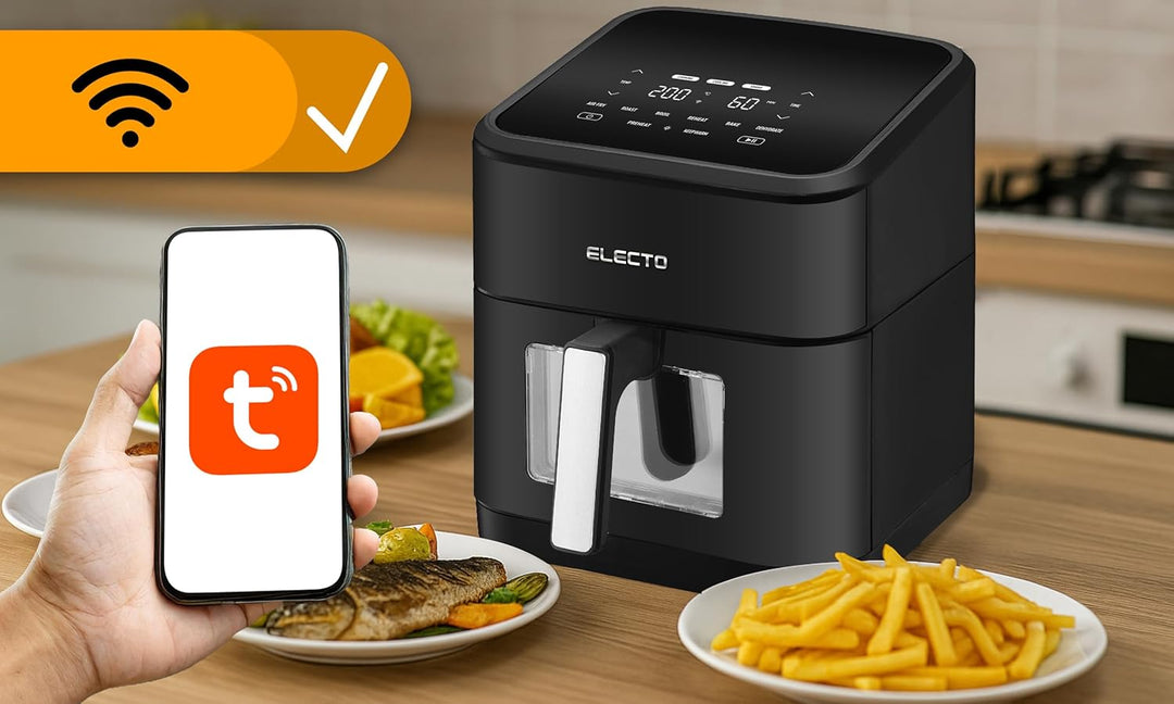 ELECTO - Heissluftfritteuse 8L Smart 2000W – App-Steuerung via WiFi – 8 Automatikprogramme – Antihaf