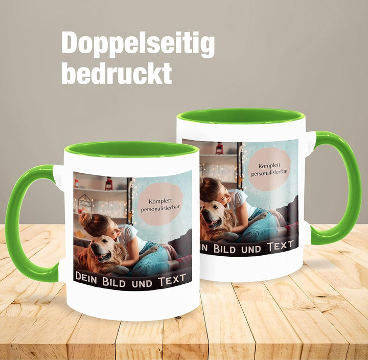 Tasse Tassen 325ml - eigenem - Foto Bild Geschenk I Dein Bild und Text - 325 ml - Hellgrün - fototas