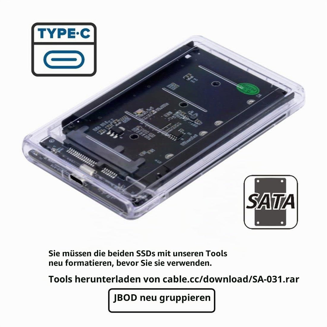 chenyang CY MSATA auf USB C Adapter,Dual MSATA Mini-SATA SSD Karte JOBD Raid0 Span Bridge auf USB C