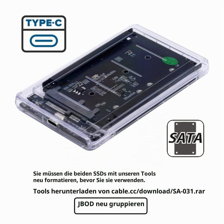 chenyang CY MSATA auf USB C Adapter,Dual MSATA Mini-SATA SSD Karte JOBD Raid0 Span Bridge auf USB C