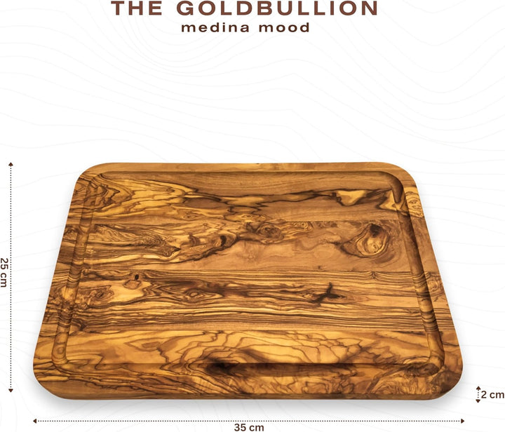 Rechteckiges Servierbrett mit abgerundeten Ecken und Saftrille The Goldbullion Länge: 35 cm, Handgef
