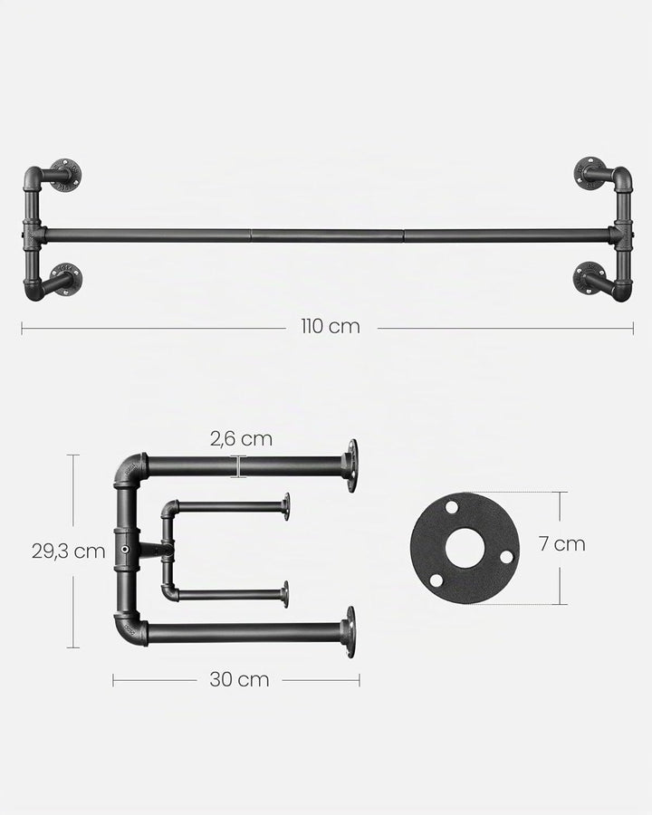 SONGMICS Kleiderstangen 2er Set, Garderobenstangen im Industrie-Design, Wandmontage, platzsparend, 1