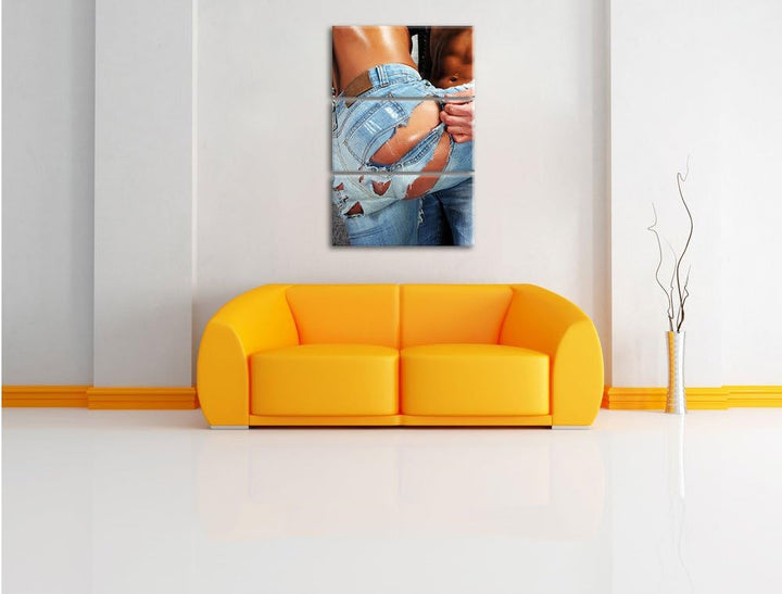 Pixxprint Sexy Pärchen Jeans als Leinwandbild - Grösse: 3-Teilig (120x80cm) - Wandbild - Kunstdruck