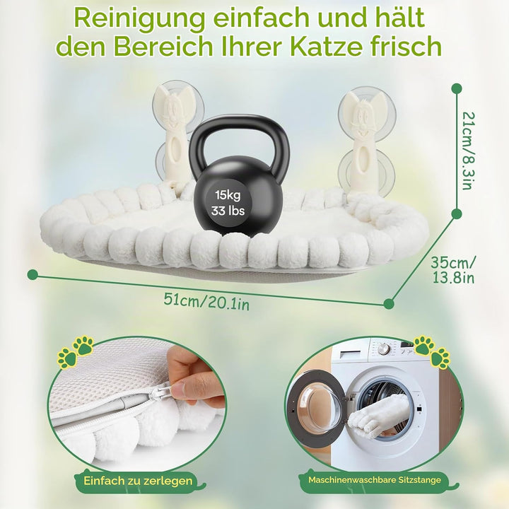 Katzen Fensterliege - 15 kg Tragkraft mit beidseitig waschbarem Kissen, Faltbare Fensterliege für Ka