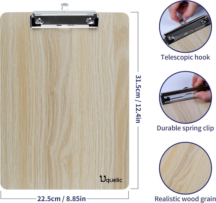 Uquelic Klemmbrett/Schreibbrett/Clipboard A4-4Pcs Klemmbretter A4 Eleganz Luxus Holzmaserung Abgerun