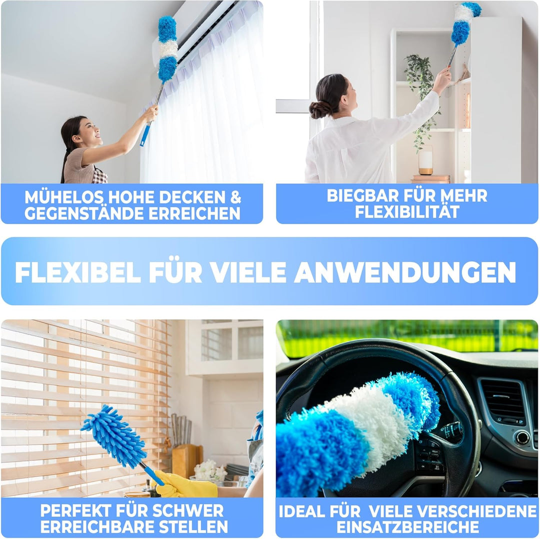 GlanzPure Staubwedel Teleskop-lang ausziehbar bis 2,5m und waschbar,biegbarer und kratzfreier Staubw