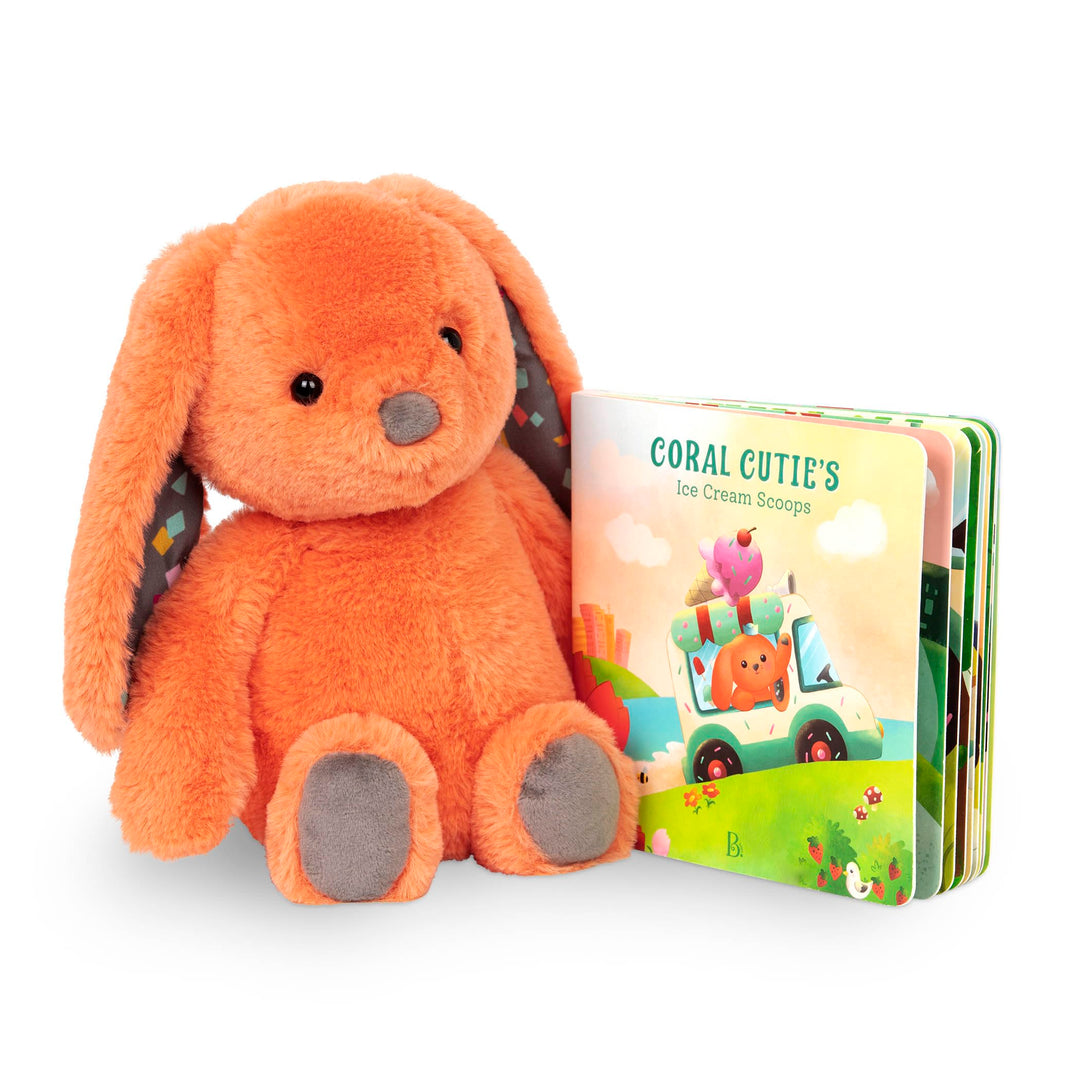 B. toys Kuscheltier Hase mit Bilderbuch – Superweich mit langen Ohren – Plüschtier orange, Baby und