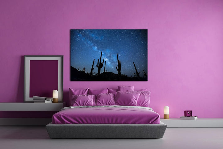 atemberaubender Sternenhimmel in der Wüste Format: 80x60 als Leinwandbild, Motiv fertig gerahmt auf