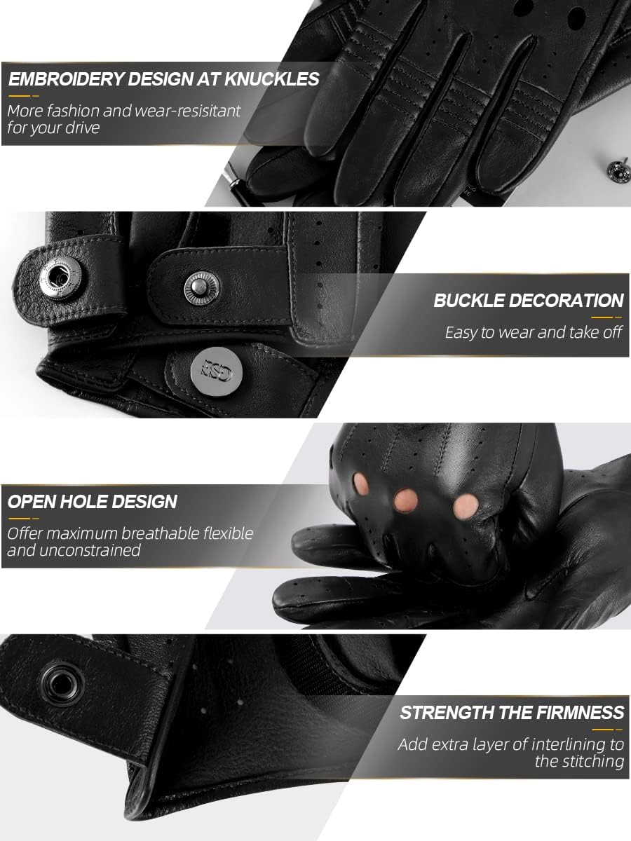 GSG Herren Fahrhandschuhe aus echtem Leder Ungefütterte Touchscreen-Handschuhe aus Schaffell Lederha