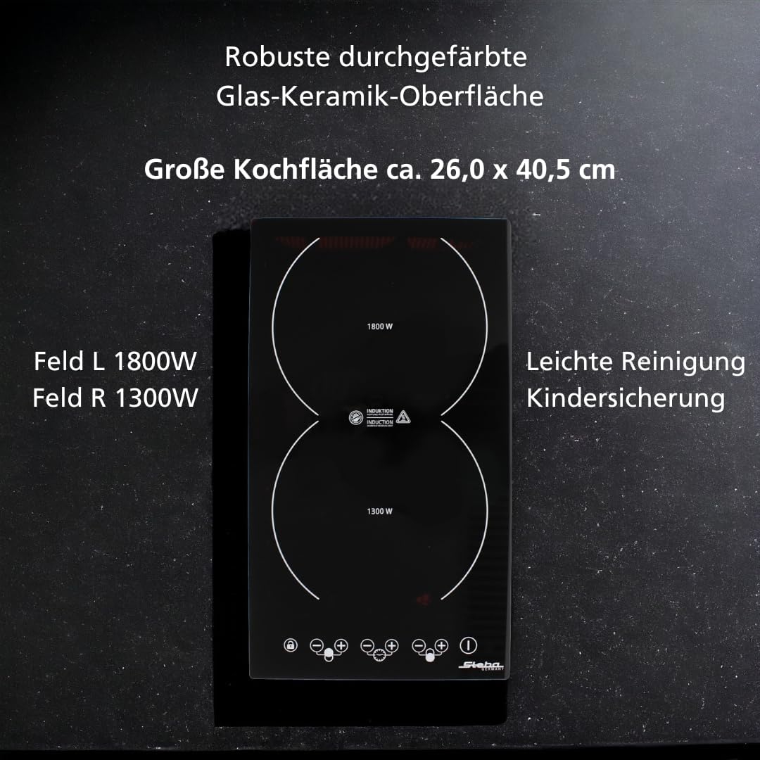 Steba IK 200 Doppel-Induktionskochfeld / 2 Felder / Timer / Einbaufähig, L 51 X B 29 X H 8