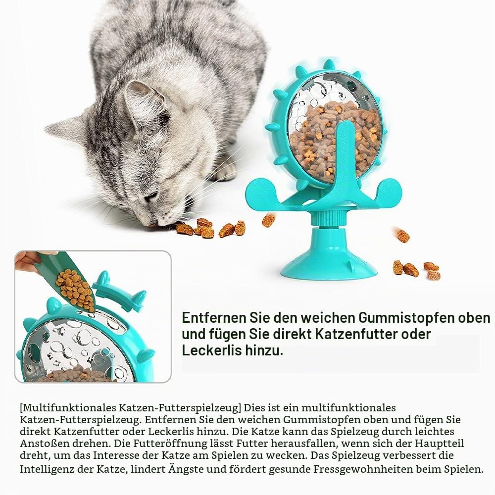ALEENFOON Windmühle Katzenspielzeug, Drehbarer Katzenspielzeug Drehteller, Futterspender mit Saugnap