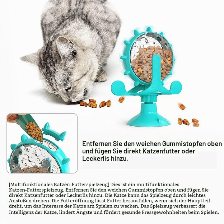 ALEENFOON Windmühle Katzenspielzeug, Drehbarer Katzenspielzeug Drehteller, Futterspender mit Saugnap